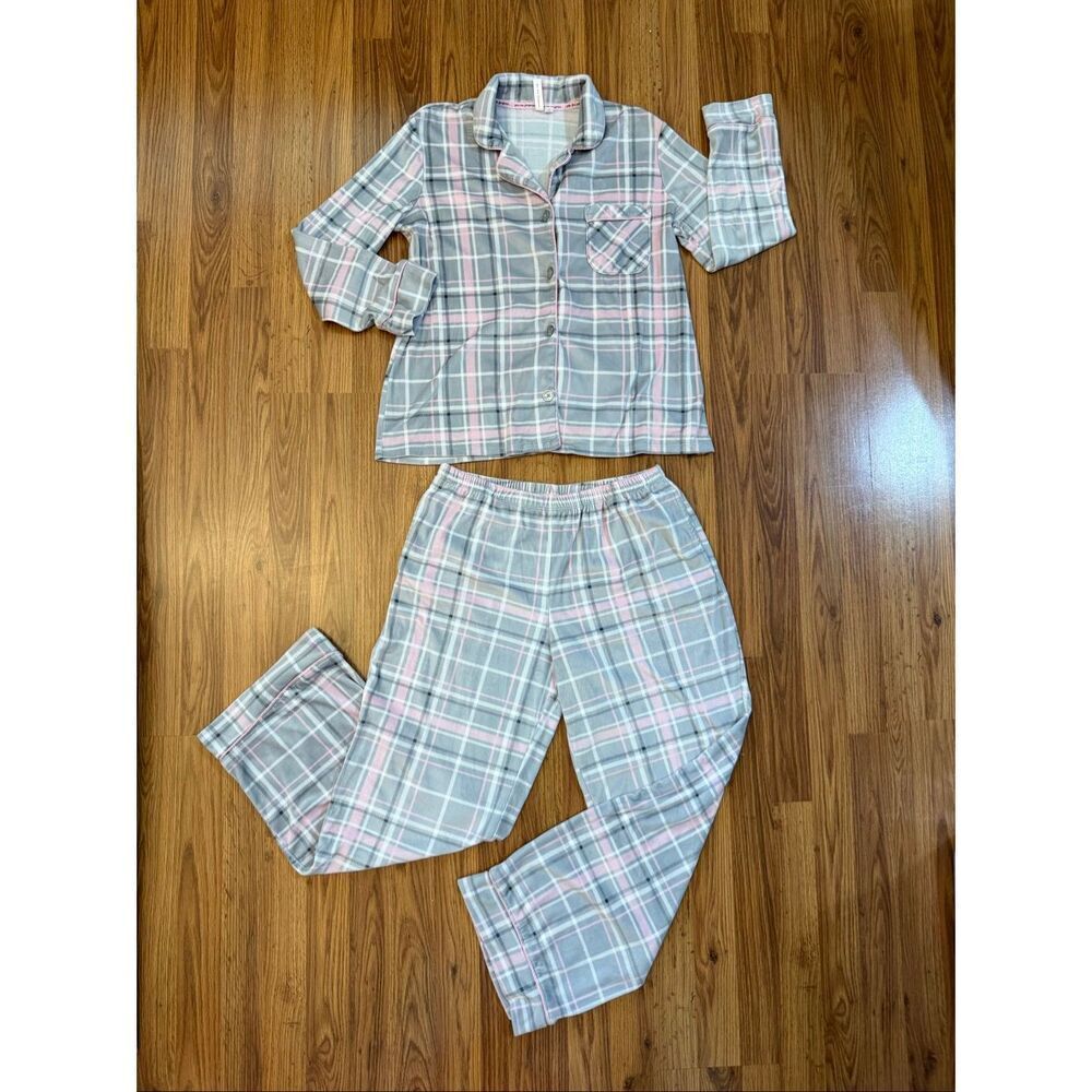 Joyspun Women's Plaid Button Front Long Sleeve Pajama Set Multicolor Medium